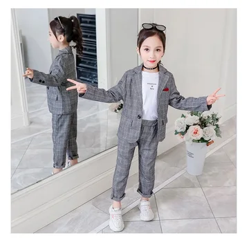 

Trend girl suit suit autumn new fashion plaid suit two-piece suit big boy spring and autumn dress Western style explosion suit