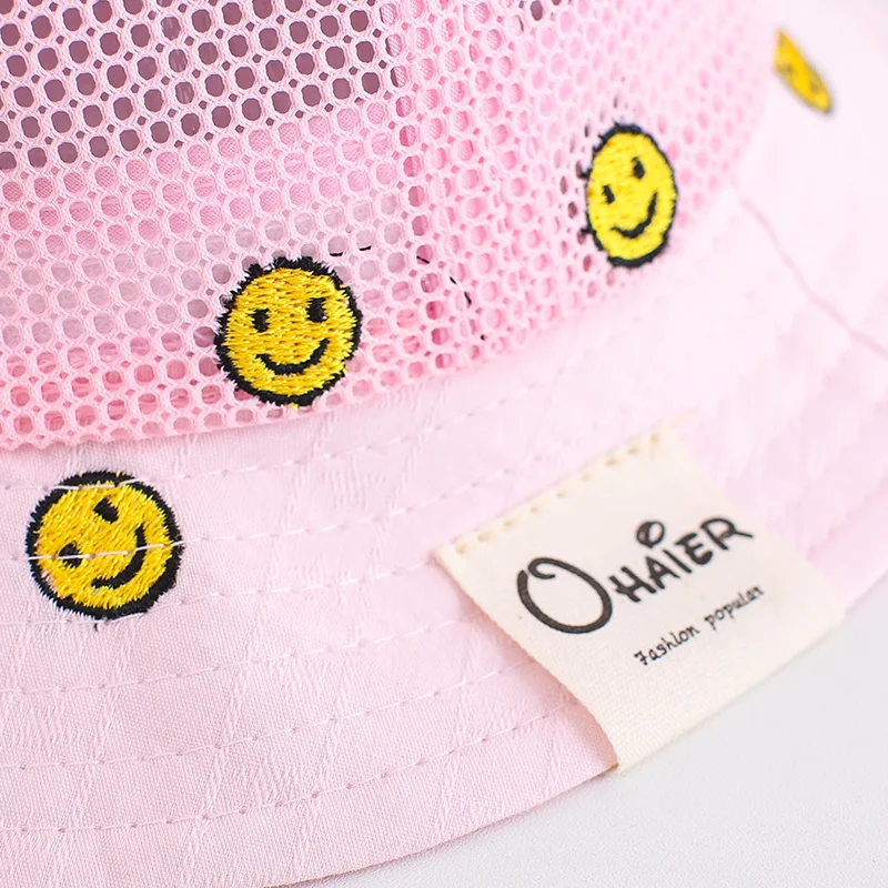 Lovely Cartoon Smile Pattern Breathable Mesh Baby Caps Summer Sun Hats For Kids Boys Girls Bucket Hats baby accessories coloring pages	