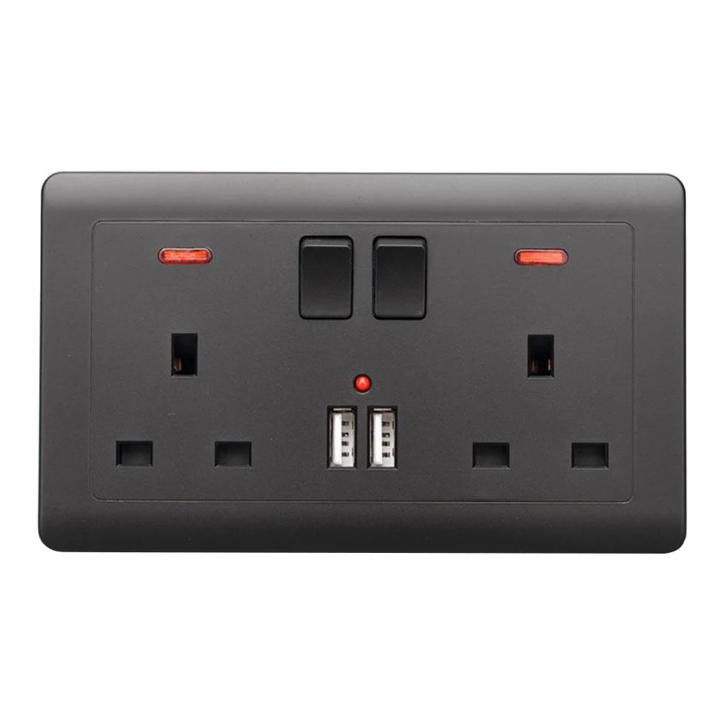 Двойная настенная британская розетка 2 клавиши 13 а с USB-портами для зарядки Черная