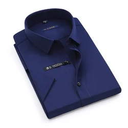 Chemises à manches courtes pour hommes, de haute qualité, coupe cintrée, pour le bureau, styliste Social, résistant, ne se décolore pas, Blouse en Spandex 