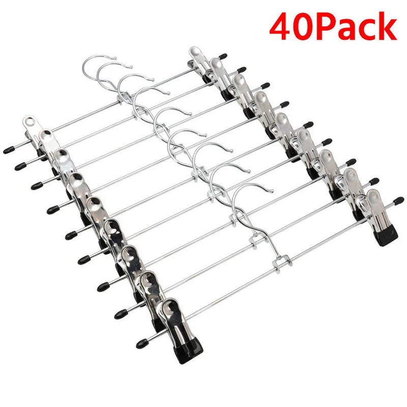 

20/40pcs Stainless Steel Pants Skirt Hangers Trouser Stand Holder With 2 Clips