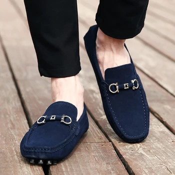 

Men's Penny Loafers Moccasin Suede Leather Car Driving Shoes Slip On Men Flats Boat Shoes Mocassim Masculine Mocasines Blue
