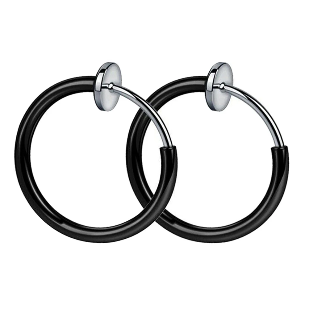 Black 20mm Новые выдвижные серьги, не требующие пирпирсинга для мужчин и женщин, классические серьги-кольца в стиле хип-хоп - Окраска металла: Black 20mm