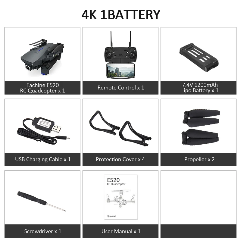 Eachine E520 wifi FPV с 4 K/1080 P HD широкоугольная камера Режим высокой фиксации складной Радиоуправляемый Дрон Квадрокоптер RTF Радиоуправляемый Дрон - Цвет: 4K 1Battery