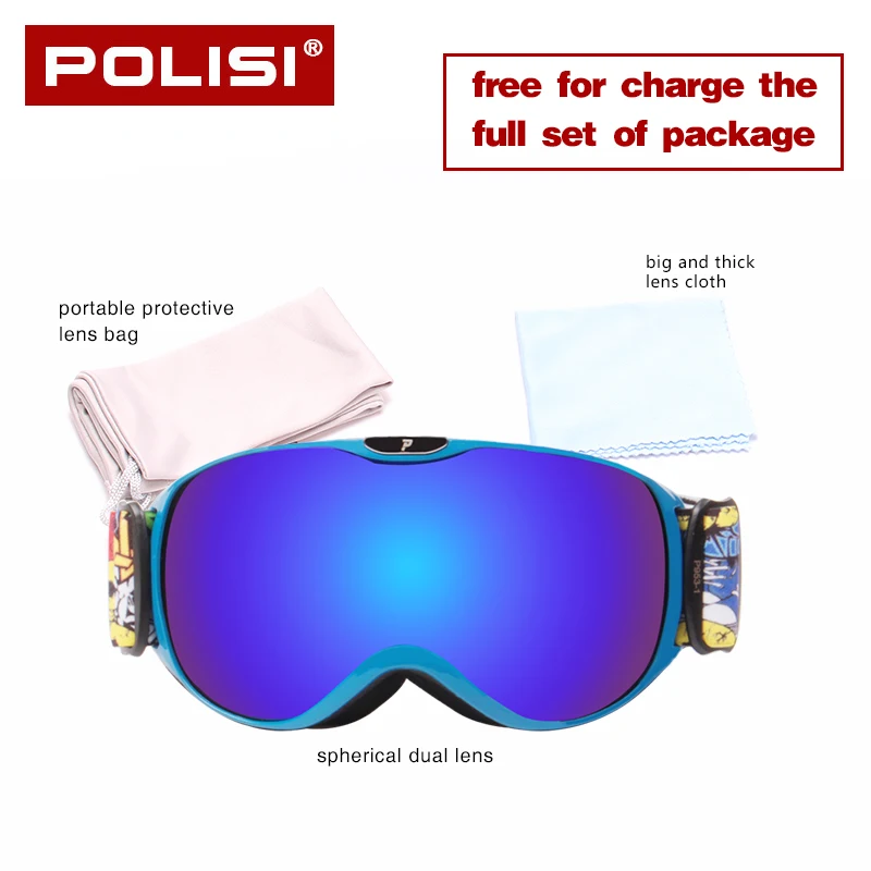 POLISI Лыжные очки для улицы профессиональное оборудование двухслойные линзы противотуманные UV400 сферические большой вид большие сферические детские