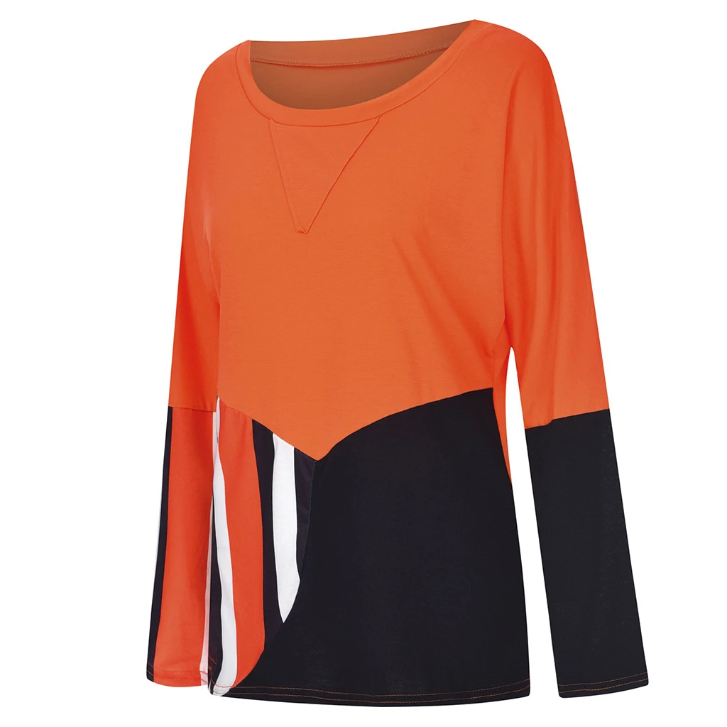 JAYCOSIN Fashion Blouse Casual Loose Round Neck Long Sleeve Color Matching Shirts Blouses Embroidery Casual Women Full Shirt 722