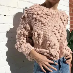 KIYUMI свитер женский пуловер вязаный игольчатый свитер с длинными рукавами с круглым вырезом топ с шариками Повседневный 2019 осень зима