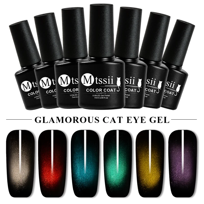 

Mtssii 7ml Glamorous Cat Eyes Nail Gel Polish Shimmer UV Soak Off Magnetic Nail Gel Varnish Round 3D Lacquer Black Based Need