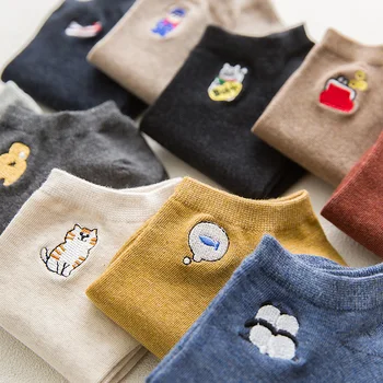 

New Simple Cartoon animal Embroidery Short Sock Shallow Mouth Breathable Comfortable Sweat Women Cotton Short Sock Hosiery