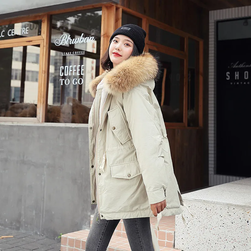 

Cotton Coat Women's Mid-length Thick Hooded Large Fur Collar 2019 Winter New Style Korean-style Loose-Fit down Feather Cotton-pa