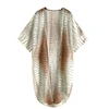 2021 Chiffon Cardigan for Women Duster Plus Open Front Knot Decoration Sheer Long Maxi Kimono Summer Striped Printed Robe Blouse 5