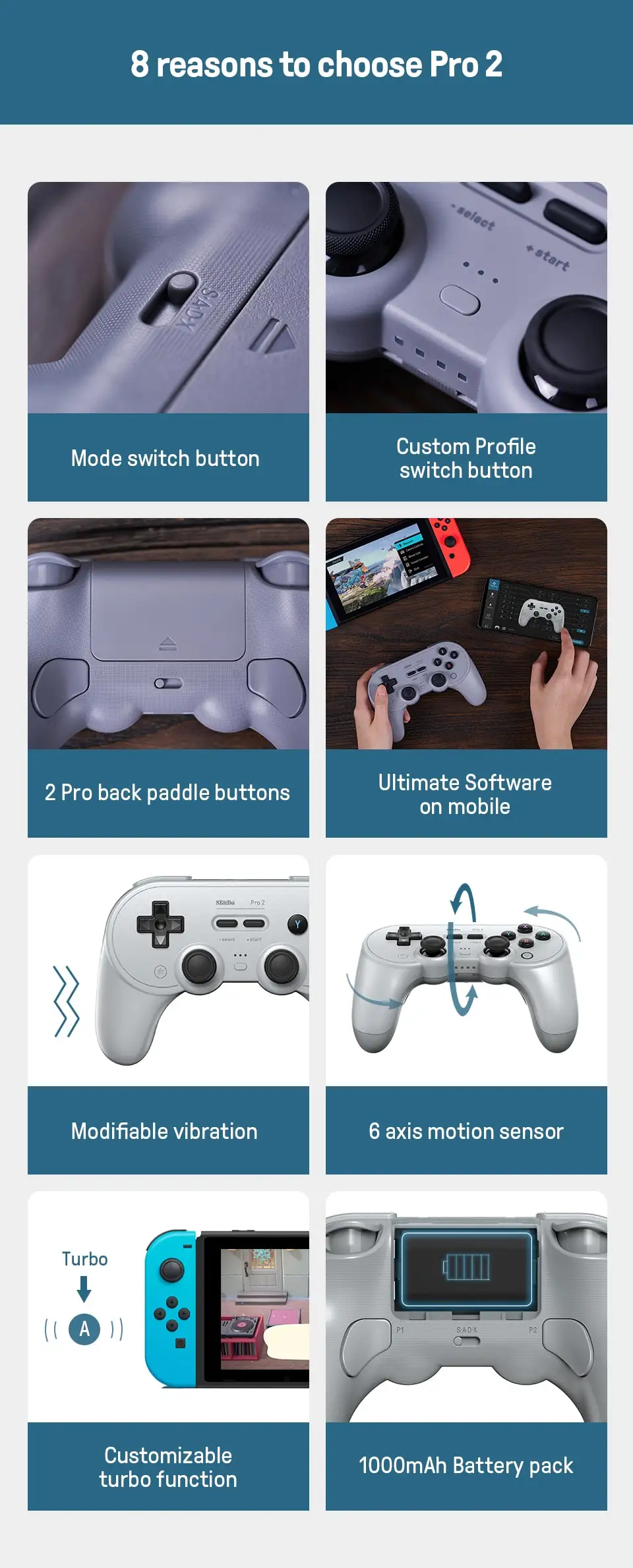 8BitDo Pro 2 Bluetooth Gamepad Controller with Joystick for Nintendo Switch, PC, macOS, Android, Steam & Raspberry Pi