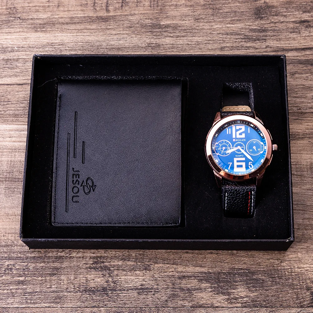 

Men Gift Set Exquisite Packaging Watch + Wallet Set Hot Sell Creative Packaged Combination Men Watch