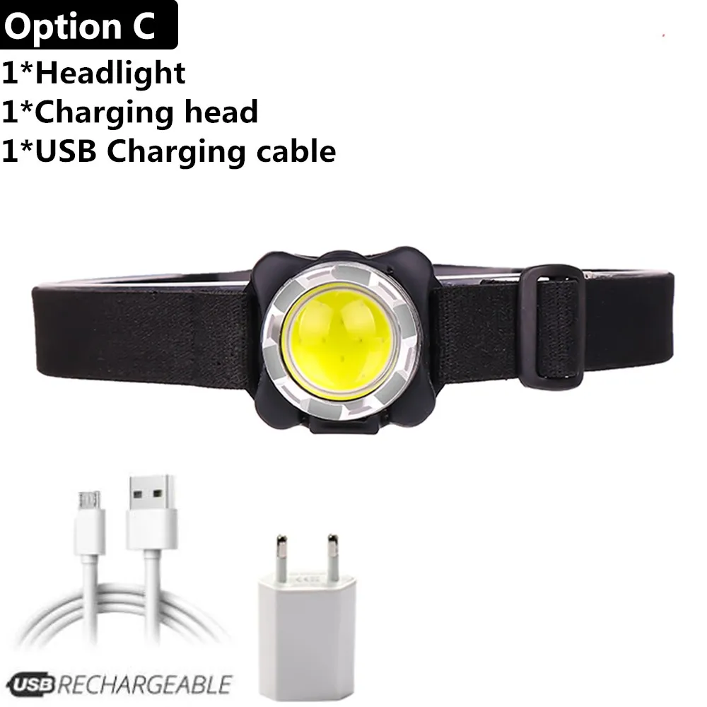 Option C COB светодиодный налобный фонарь USB встроенный аккумулятор Перезаряжаемый фонарь Водонепроницаемый Головной фонарь белый красный освещение для кемпинга - Испускаемый цвет: Option C
