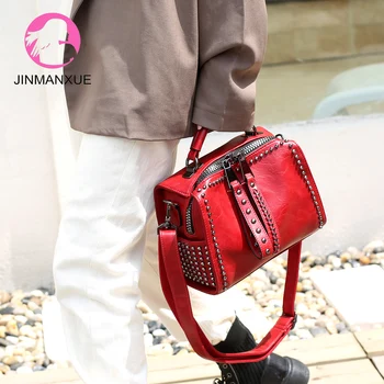 

Women Vintage Rivets Shoulder Bag Fashion Elegant Handbag High Quality Crossbody Bags Designer Leather Ladies Hand Bags Tote