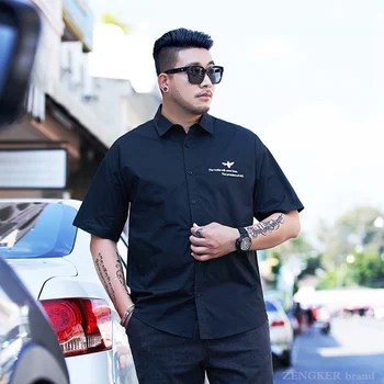 

Plus size men's summer short-sleeved lapel shirt plus fat increase tide fat loose printed casual shirt 7xl135 kg