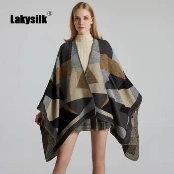 

New Autumn Winter Ponchos Scarf Wild Women Geometric Print Faux Cashmere Thick Warm Pashmina Cloak Female Elegant Soft Capes