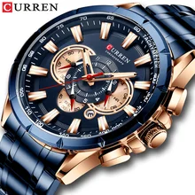 CURREN хронограф мужские часы Топ бренд класса люкс Синий большой мужской часы мужские военные кварцевые спортивные наручные часы Мужские часы