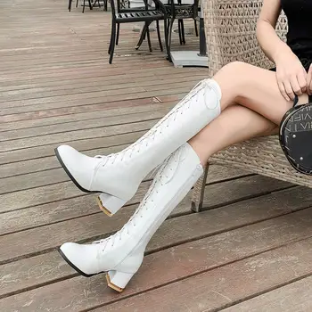 

Over The Knee Boots 2020 Winter Women Long Boots Thigh High Boots Black White Platform Boots 6CM Block Heels Size 35-45