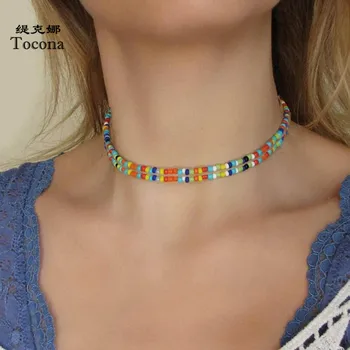 Tocona Bohemian Colorful Bead Shell Pendant Necklace for Women Starfish Multi-layer Chain Choker Necklace Summer Jewelry Collar