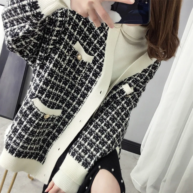 Skup Elegancki dekolt w serek dziergany sweter panie jesień zima dzianiny swetry koreański styl kobiety chusta swetry rozpinane swetry damskie invierno 2019