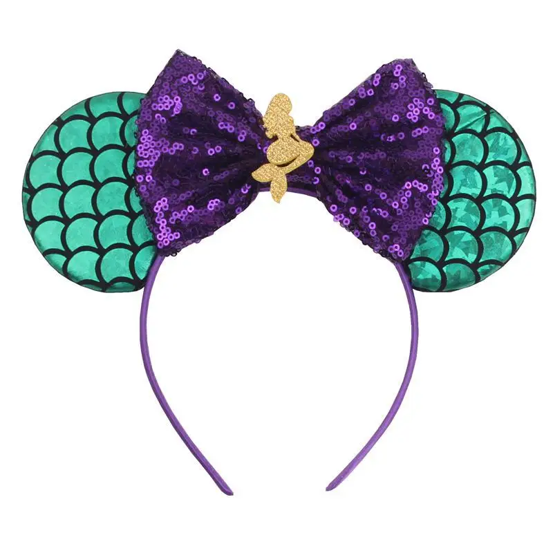 

Mickey Minnie Ears Green Mermaid Ears Glitter Sequin Bow Girl Hairband Korean Hair Accessories Christmas Headband Cute Headwear