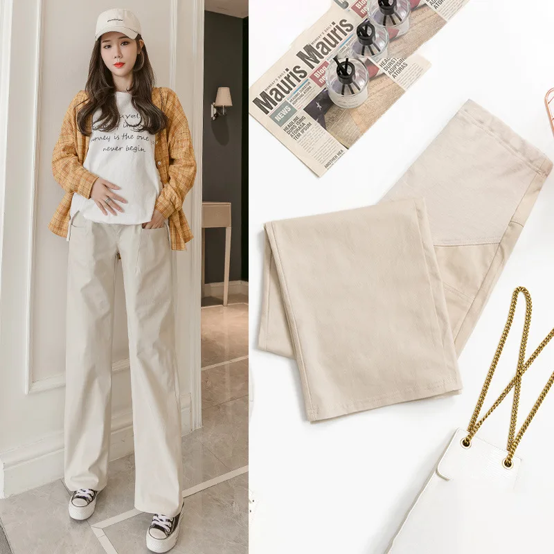 

Pregnant Women Loose Pants Spring And Summer Solid Color Cotton Elasticity Loose-Fit Abdominal Support Outer Wear Spicy Fashion
