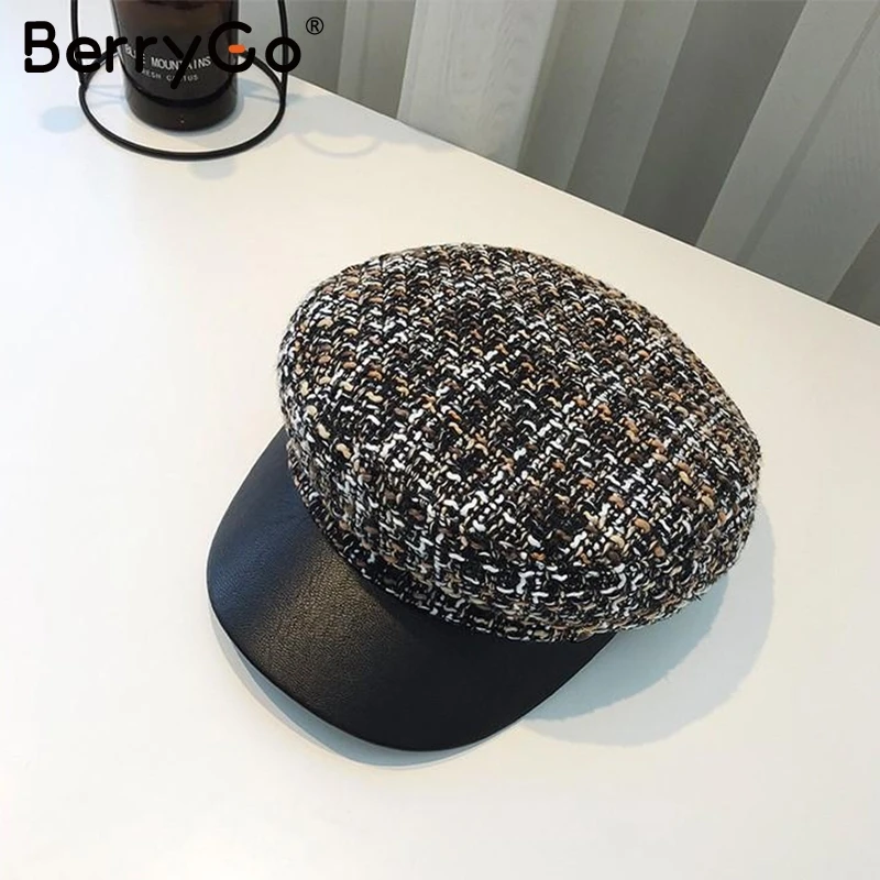 BerryGo Повседневный твидовый в клетку Военная кепка для женщин осень зима модный берет шапка женские шапки уличная мода дамы малярные шляпы - Цвет: Цвет: желтый