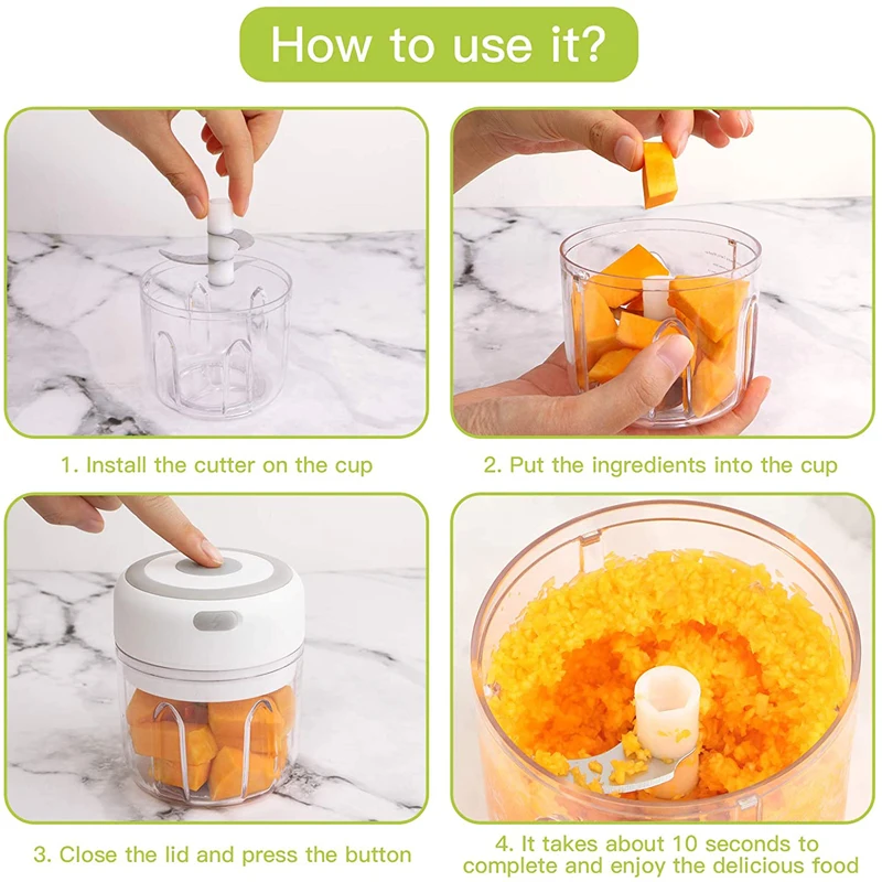 Mini Garlic Chopper 100/250mL Electric USB Charging Garlic Mincer Ginger Onion Meat Masher