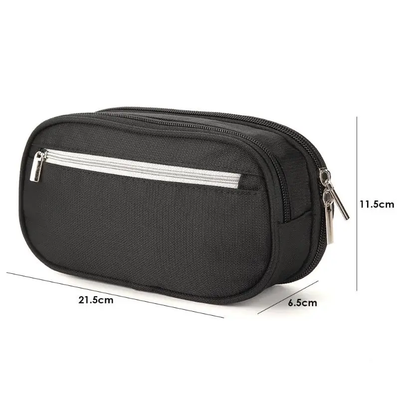 Simple Black Oxford Stationery Pouch Large Capacity Cosmetic Zippers Bag