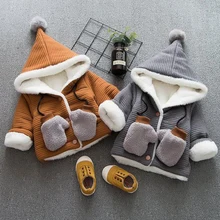Veste chaude rembourrée en velours pour bébé, avec gants, à capuche, de couleur unie, pour garçon et fille