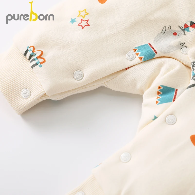Pureborn/комбинезон для малышей с длинными рукавами; хлопковый утепленный комбинезон на подкладке; Одежда для мальчиков и девочек; комбинезоны для новорожденных; сезон весна-Зима
