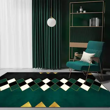 

Retro Green Black Geometric Carpet and Rug Light Luxury Style kitchen Living Room Carpets Bedroom Bedside Anti-Slip Floor Mats
