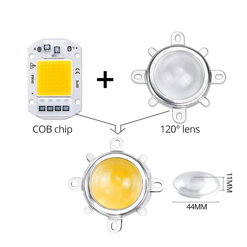 20 Вт 30 Вт 50 Вт COB светодиоды с абажуром Отражатель объектива AC 220 В 110 В Диодная матрица чип лампы DIY прожектор лампы - Испускаемый цвет: with 120 degree lens