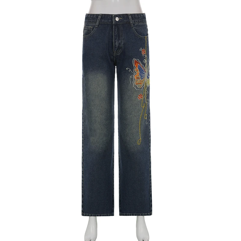 butterfly print straight jean