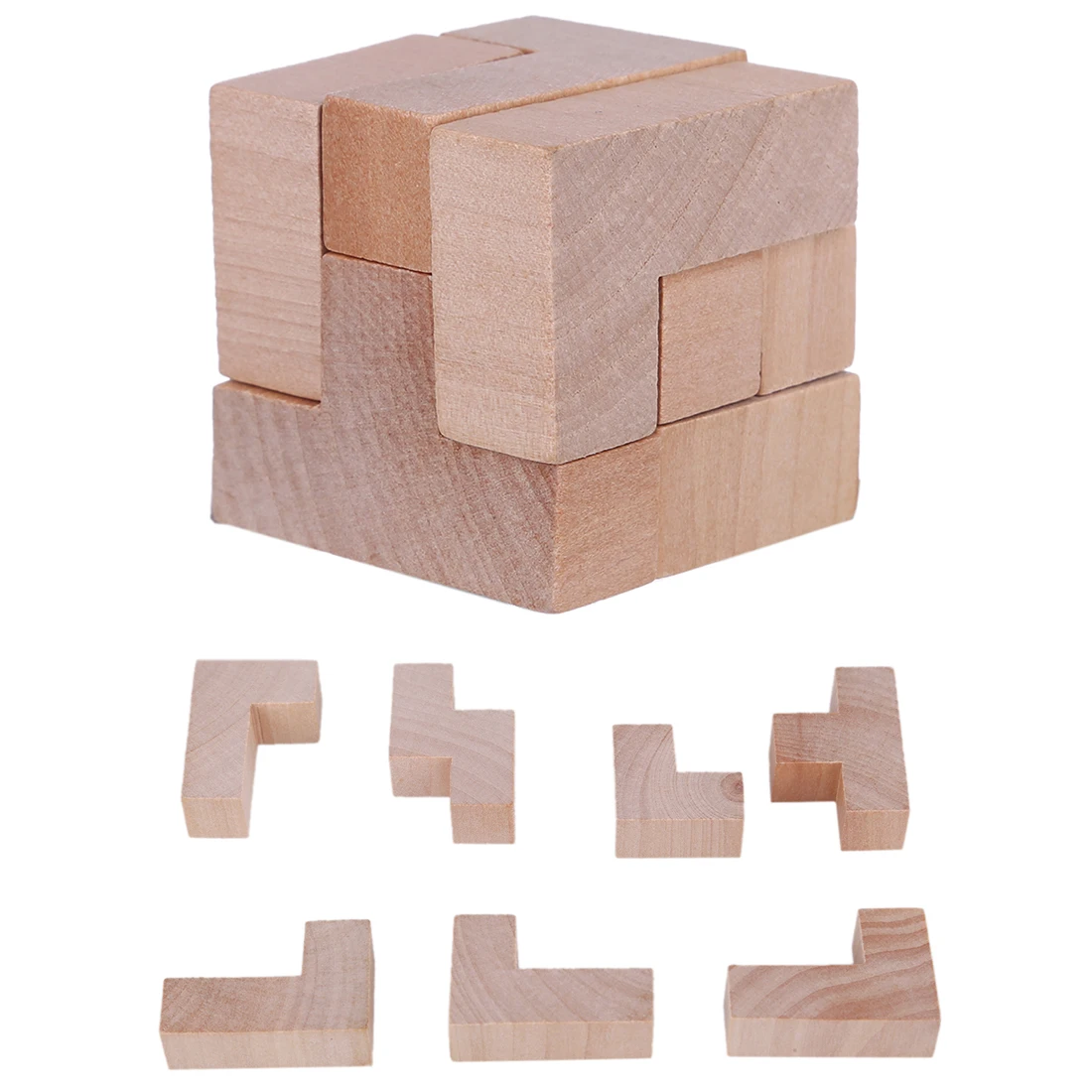 Hot 6Pcs Beech Kong Ming Lock Puzzle Luban Lock Set Brain Teaser Toy Children Adults Interactive Game Reliever Educational Toys