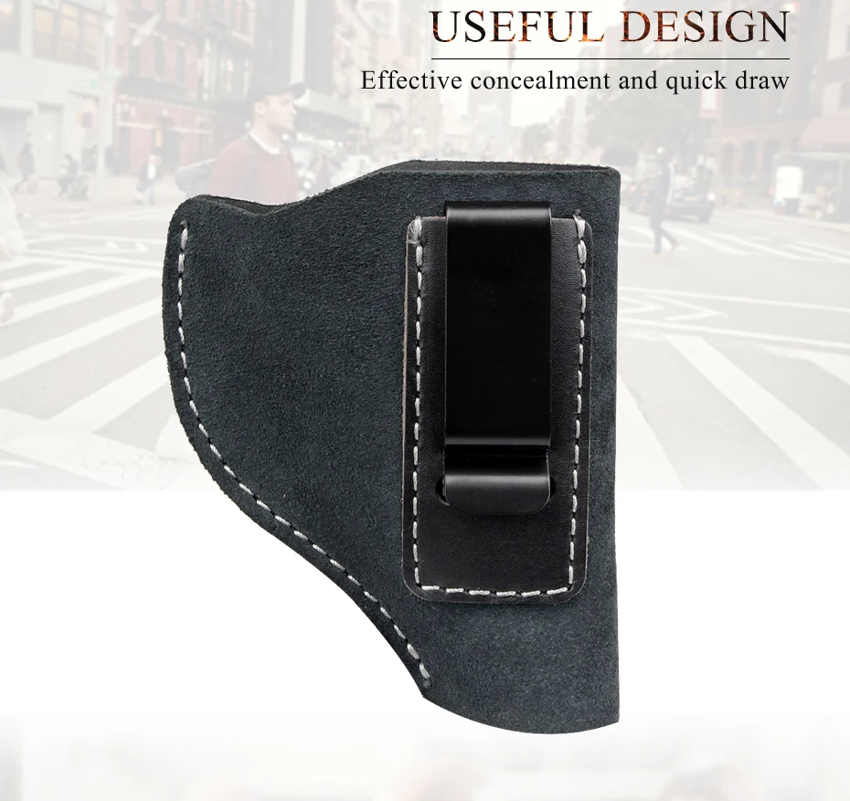 Holster IWB En Cuir Véritable Pour Pistolet – Port Dissimulé – Universel 9mm .40 .45 – Clip Réglable