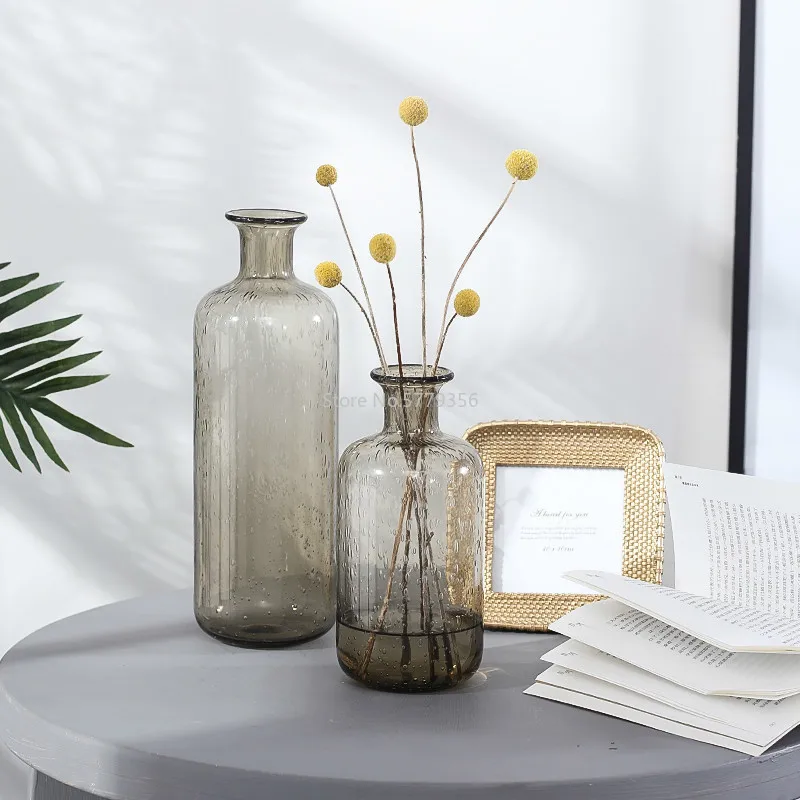 Ins Nordic Glass Transparent Smoke Gray Bubble Vase Home Living Room Table Decoration Decoration Shooting Props 4
