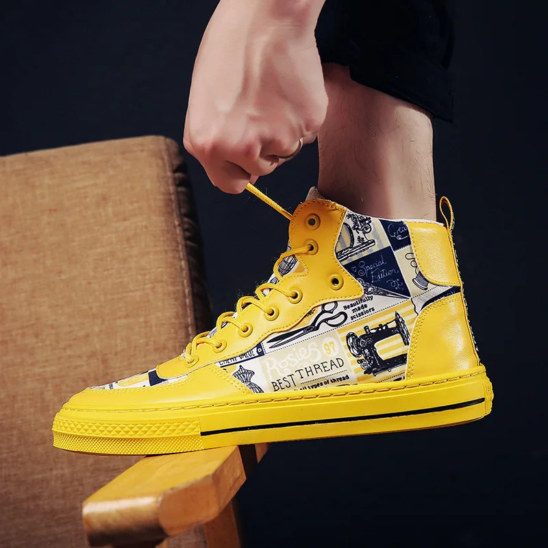 Мужские парусиновые кроссовки Желтые Повседневные на плоской подошве с граффити