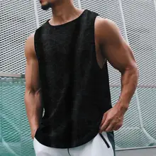 

50% Dropshipping Print Sleeveless Men Vest Sweat Absorbing O Neck Arc Hem Fitness Vest Top