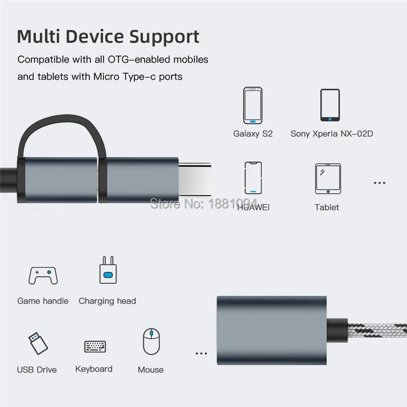 2 в 1 USB 3,0 OTG Кабель-адаптер для samsung с нейлоновой оплеткой Micro usb type C адаптер синхронизации данных для huawei для MacBook type-C OTG