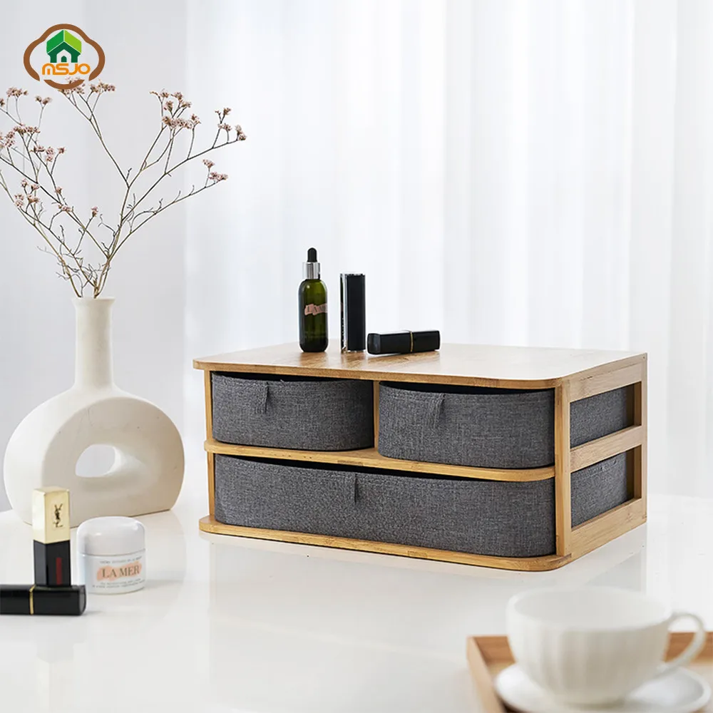 

MSJO Drawer Organizer Desktop Storage Box Multi-layer Bammboo Oxford Office Sundries Cosmetic Organization for Desk Storage Box