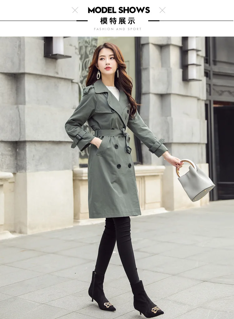 Корейский дизайнерский двубортный Тренч женское осеннее пальто с поясом Ветровка Длинные пальто Женский Тренч длиной до колена