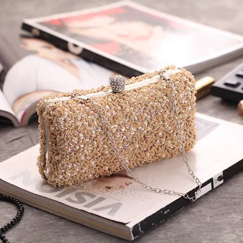 

Fashion Beaded Clutches Luxury Banquet Party Shoulder Pouch Hard-Surface Champagne Sliver Evening Clutch Bag Elegant Pouch Purse