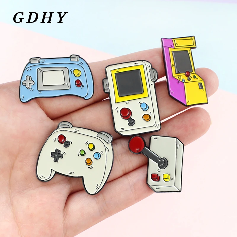 

GDHY Retro Arcade Enamel Brooch desktop Bartop game Game Pins video game badge handle controller Gameboy Button Brooches Jewelry