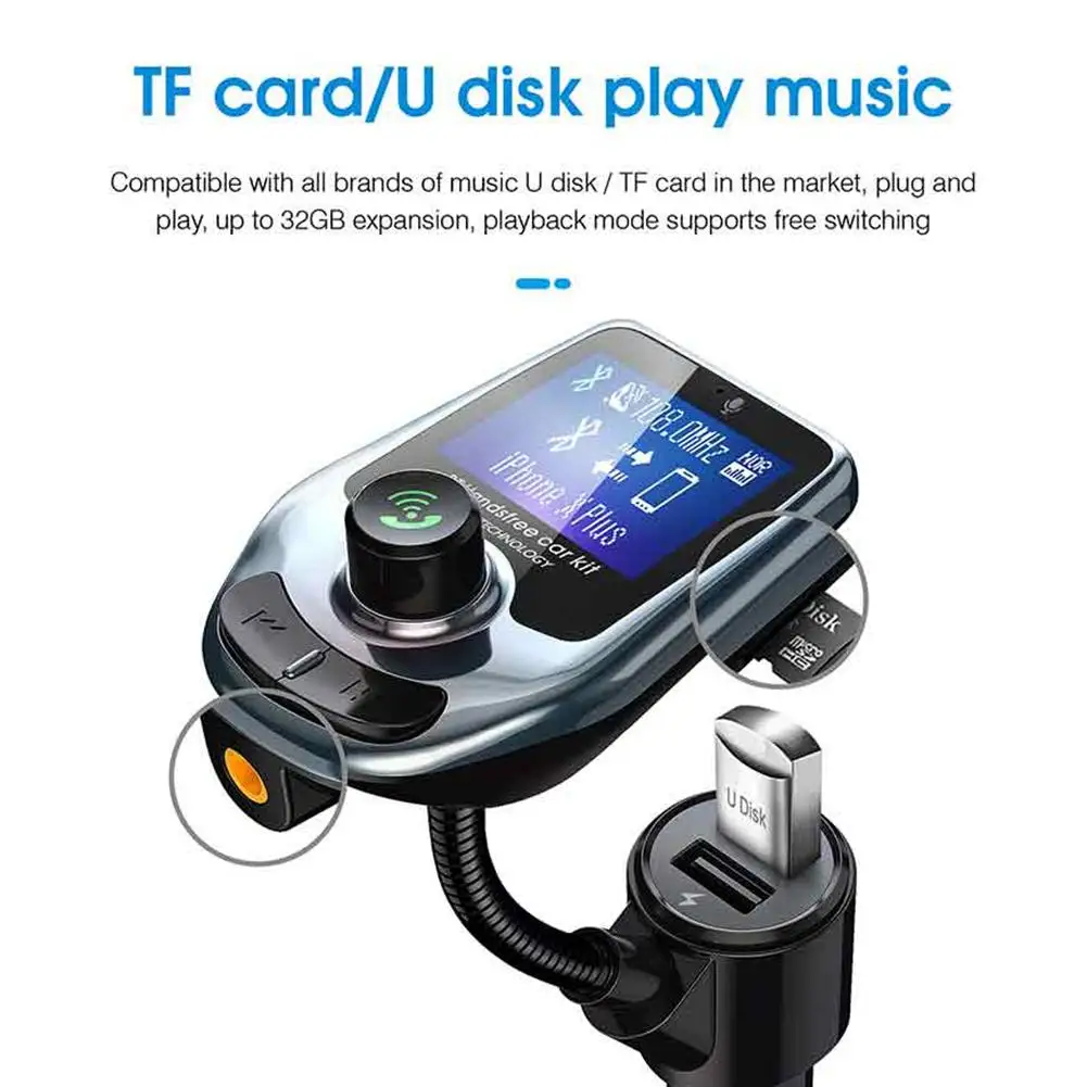 Bluetooth автомобильный fm-передатчик аудио адаптер громкой связи автомобильный комплект 1,8-дюймовый ЖК-дисплей беспроводной MP3-плеер Qc3.0 двойной USB зарядное устройство