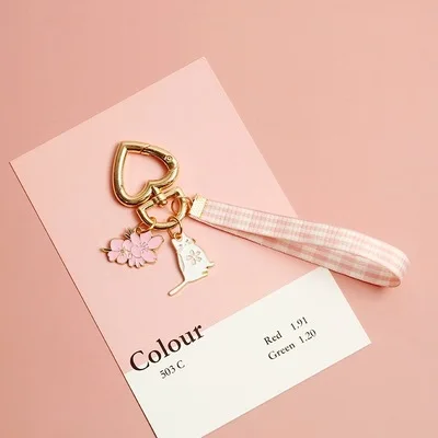 pink Dayoff Милая Лента Кролик кошка брелок для ключей для женщин Девушка ювелирное животное цветок милая сумка автомобильный брелок крепление K99 - Цвет: pink