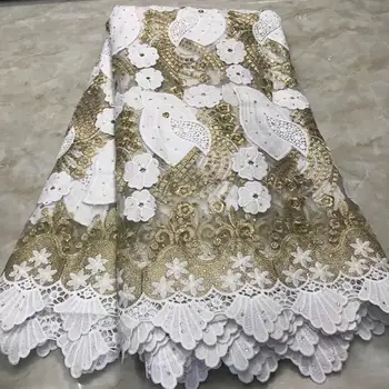 

latest models of 2020 are white and gold embroidered African women's lace fabrics high-quality French mesh lace fabrics diamonds