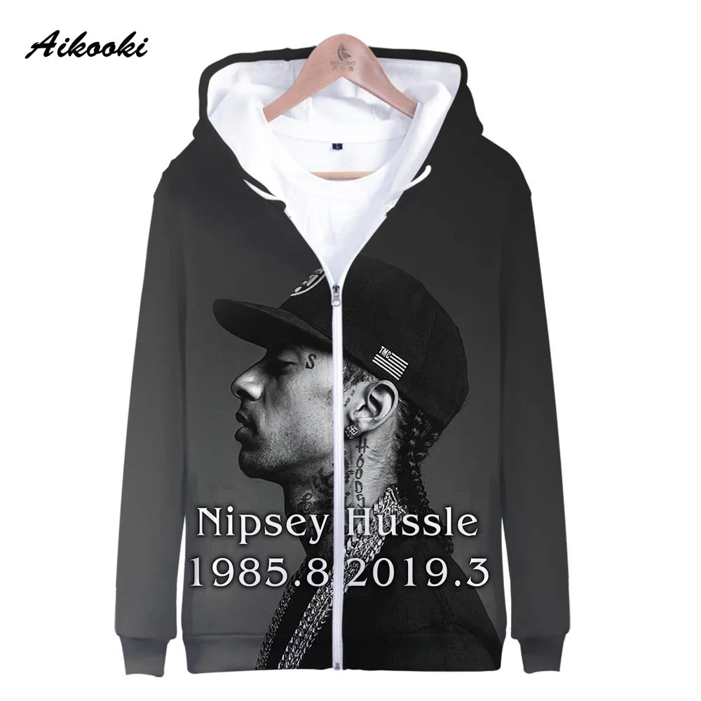 Aikooki Горячая Певица Nipsey Hussle толстовки для мужчин и женщин с капюшоном стойки в средней молнии Толстовка для мужчин s Hoody polluverers