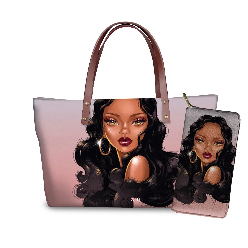 YQ4077ALZ21 FORUDESIGNS/женские ручные сумки и сумочки для черных женщин, художественные сумки в Африканском и американском стиле для девочек, женские сумки с принтом, 2 шт./компл., летняя пляжная сумка - Цвет: YQ4077ALZ21